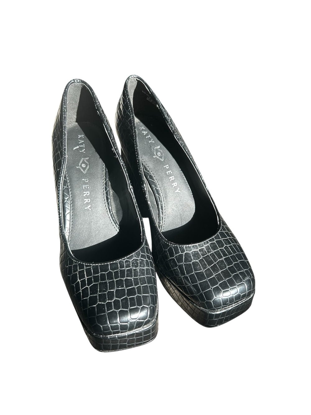 Katy Perry Collections Black Croc-Embossed Square-Toe Pumps